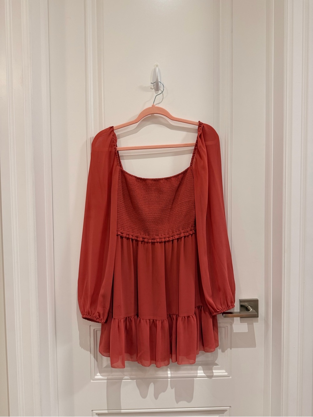 Aritzia Rust-Red Smocked Mini Dress
